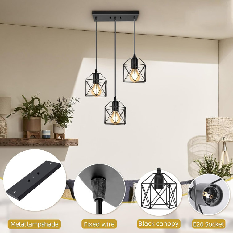 17 Stories Aiza 3 - Light Matte Black LED Kitchen Island Pendant