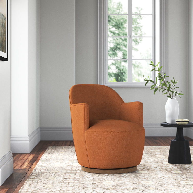 Knoll Natural Barrel Leather Swivel Chair with Wooden Base