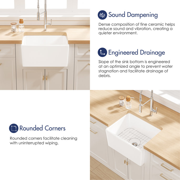 Crisp White Ceramic Farmhouse Apron-Front Kitchen Sink