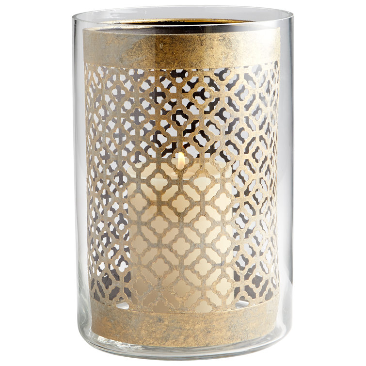 Gold and Glass Contemporary Hurricane Candleholder