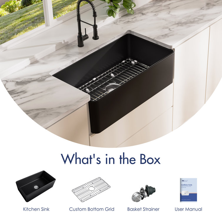 Matte Black Fireclay Farmhouse Single Bowl Kitchen Sink