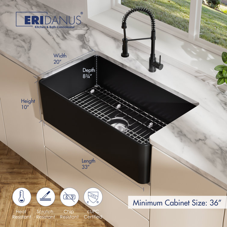 Matte Black Fireclay Farmhouse Single Bowl Kitchen Sink