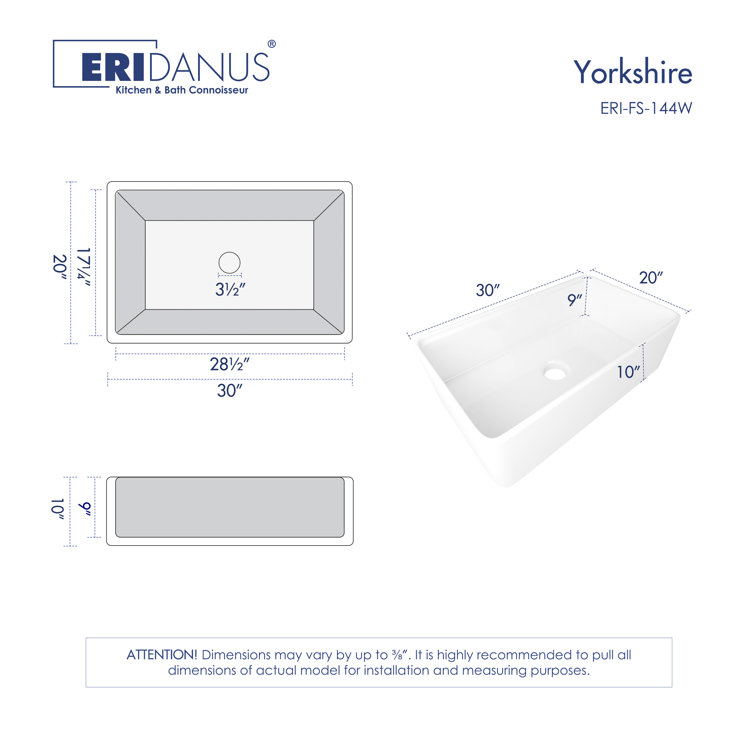 Yorkshire 30" White Fireclay Farmhouse Kitchen Sink with Accessories