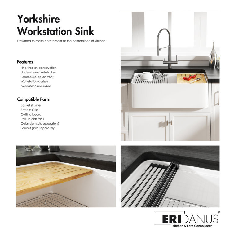Yorkshire 30" White Fireclay Farmhouse Kitchen Sink with Accessories