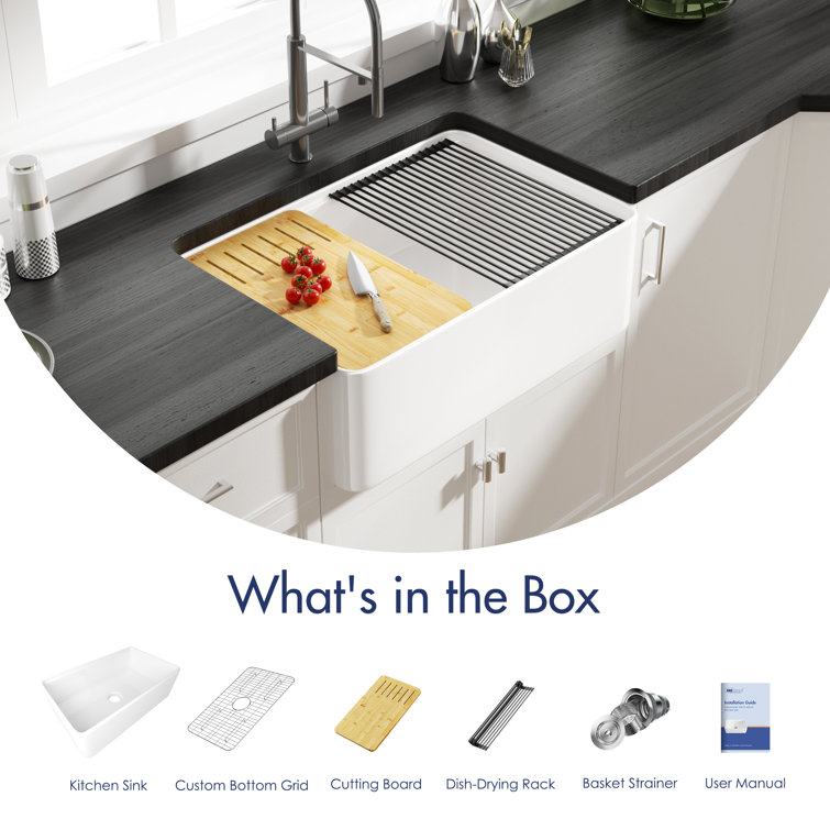 Yorkshire 30" White Fireclay Farmhouse Kitchen Sink with Accessories