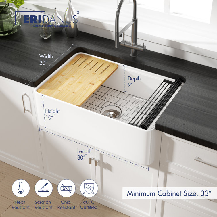 Yorkshire 30" White Fireclay Farmhouse Kitchen Sink with Accessories