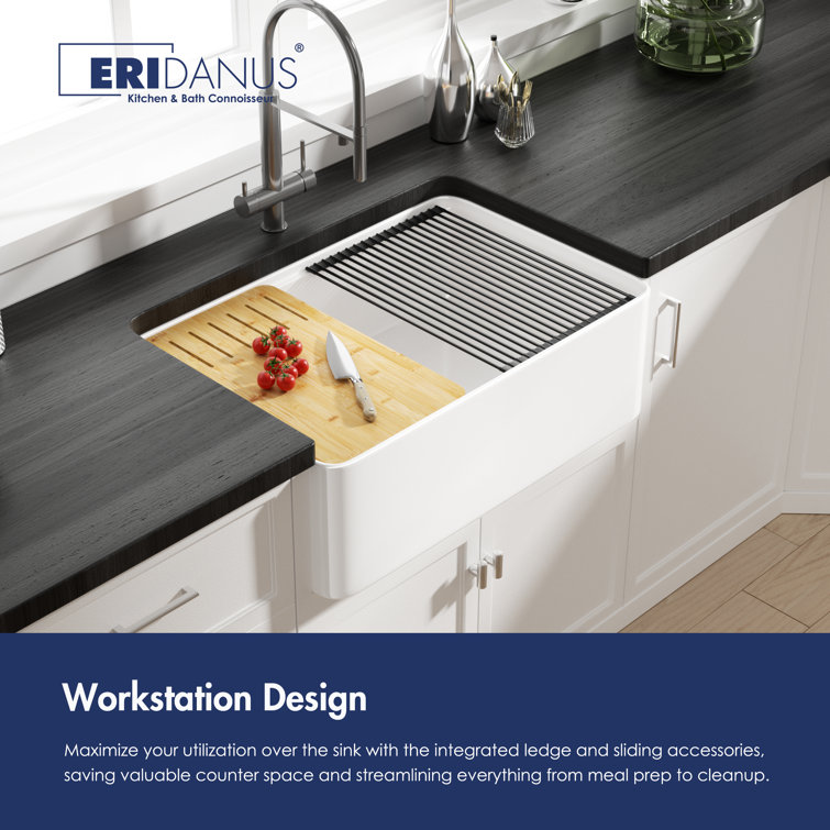 Yorkshire 30" White Fireclay Farmhouse Kitchen Sink with Accessories