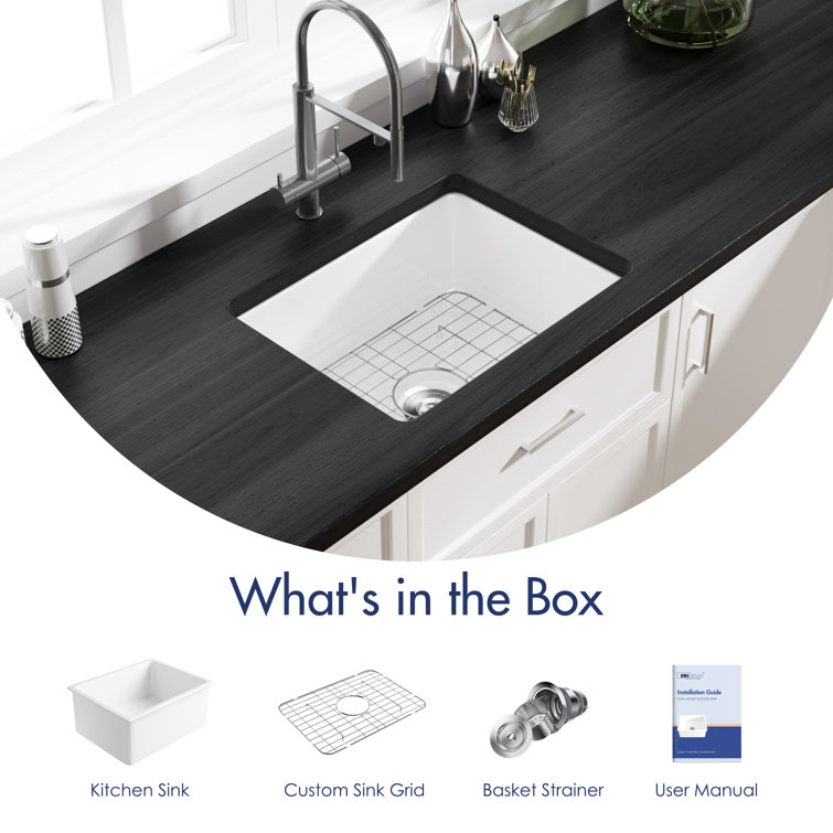 Oslo White Fireclay Single Bowl Undermount Kitchen Sink with Accessories