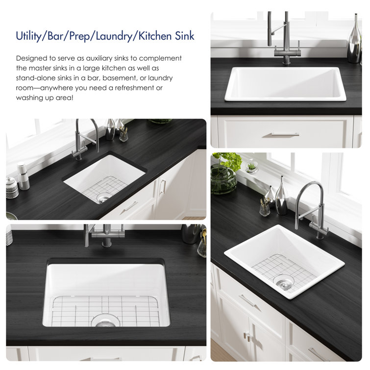 Oslo White Fireclay Single Bowl Undermount Kitchen Sink with Accessories