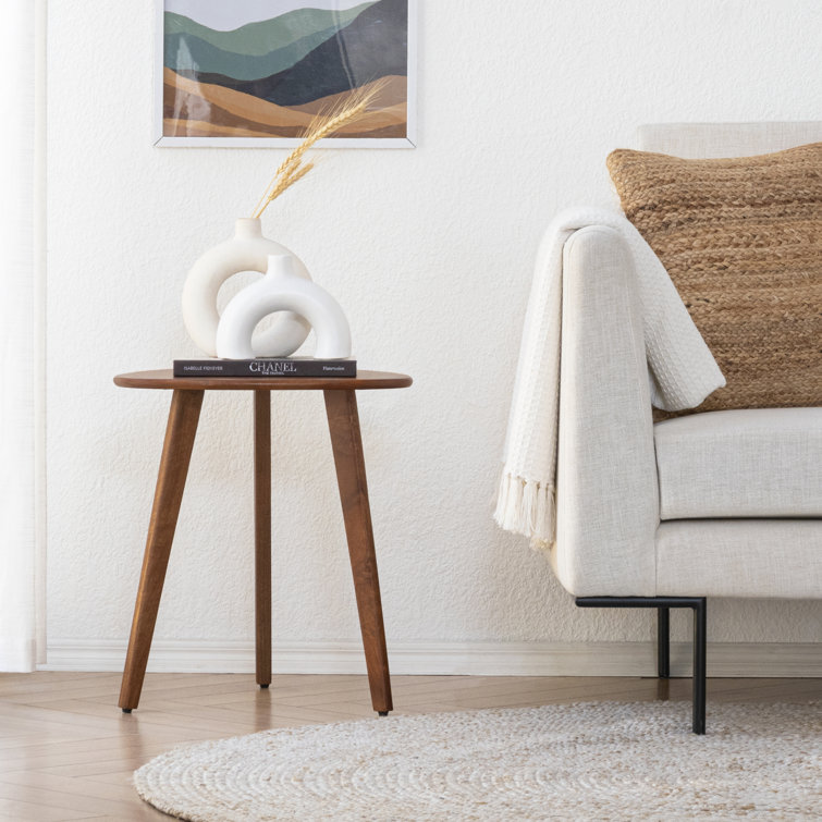 Walnut Triangular Solid Wood 3-Leg End Table