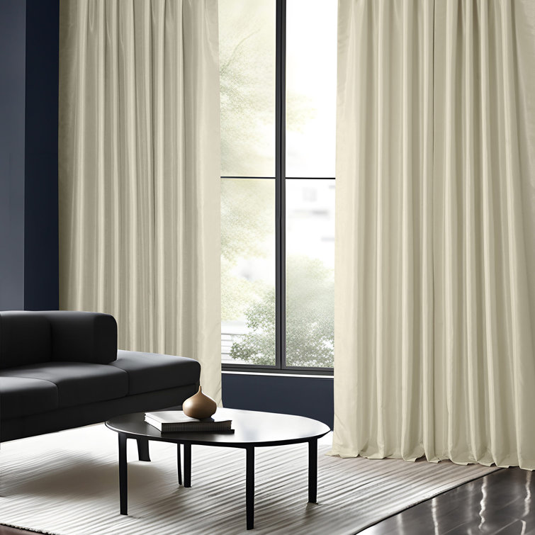 Off-White Faux Silk Room Darkening Curtain Panel, 50'' W x 108'' L