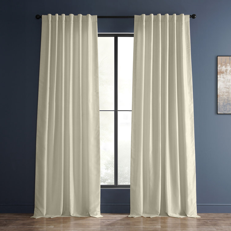Off-White Faux Silk Room Darkening Curtain Panel, 50'' W x 108'' L