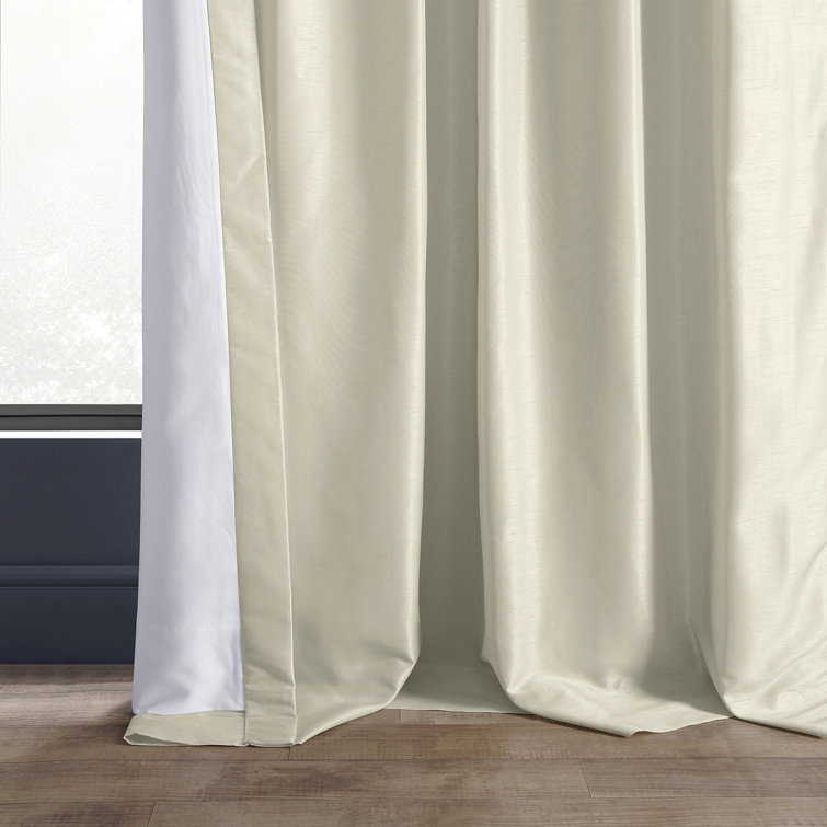 Off-White Faux Silk Room Darkening Curtain Panel, 50'' W x 108'' L