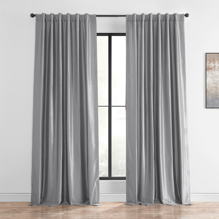 Storm Gray Faux Dupioni Silk Room Darkening Curtain Panel