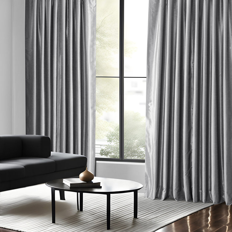 Storm Gray Faux Dupioni Silk Room Darkening Curtain Panel