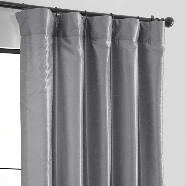 Storm Gray Faux Dupioni Silk Room Darkening Curtain Panel