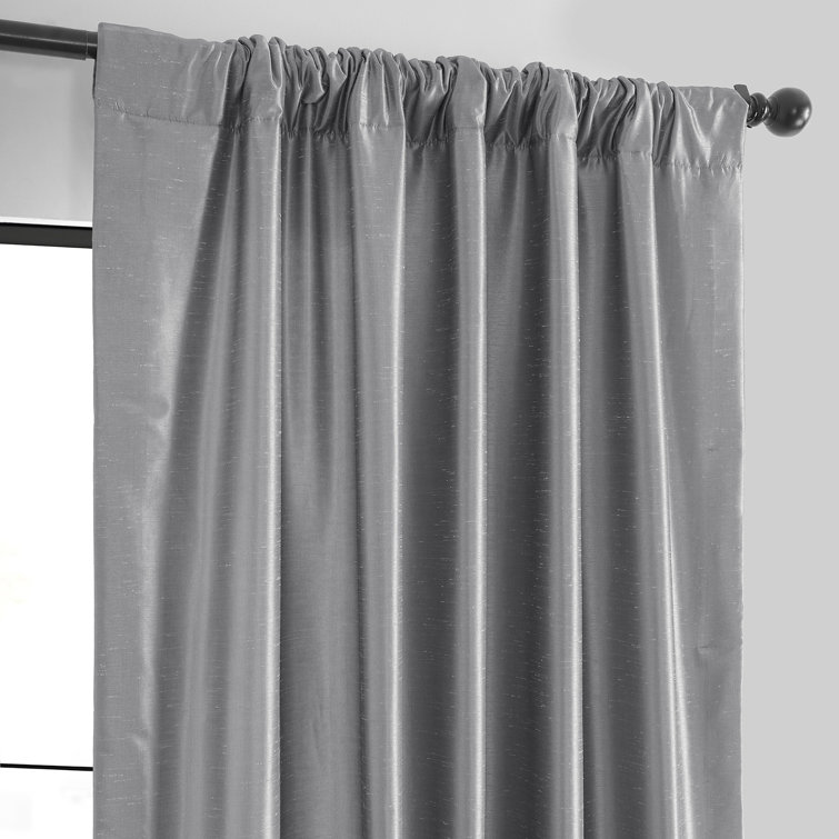 Storm Gray Faux Dupioni Silk Room Darkening Curtain Panel