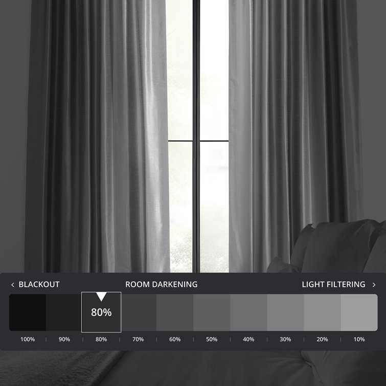 Storm Gray Faux Dupioni Silk Room Darkening Curtain Panel