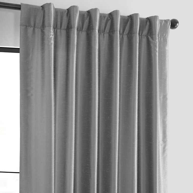 Storm Gray Faux Dupioni Silk Room Darkening Curtain Panel