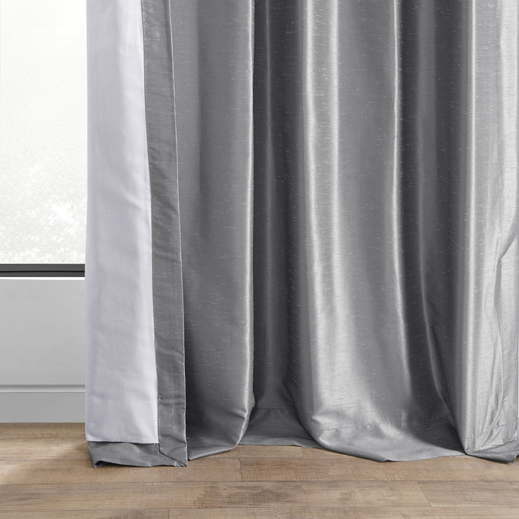 Storm Gray Faux Dupioni Silk Room Darkening Curtain Panel