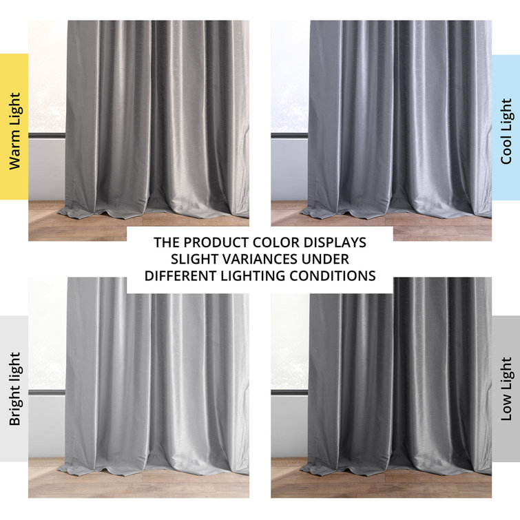 Storm Gray Faux Dupioni Silk Room Darkening Curtain Panel
