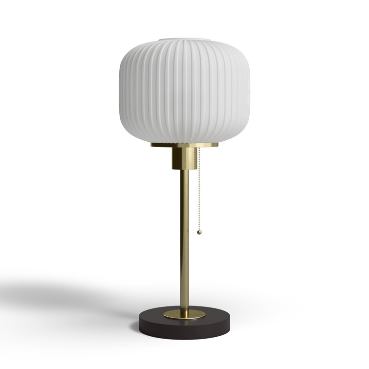 Antique Brass and Black Ribbed Glass Table Lamp
