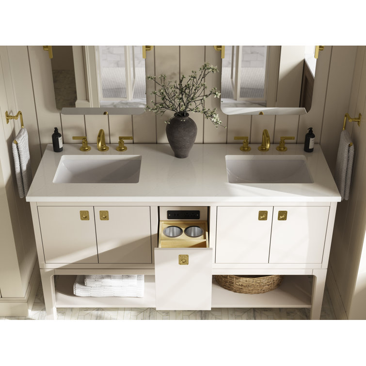 Vibrant Brushed Moderne Brass Rectangular Frameless Bathroom Vanity Mirror