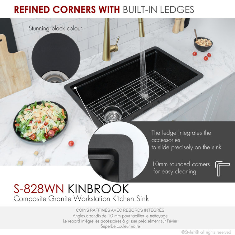 Pietra STYLISH Kinbrook Dual Mount 28" Workstation Single-Bowl Composite Granite Kitchen Sink