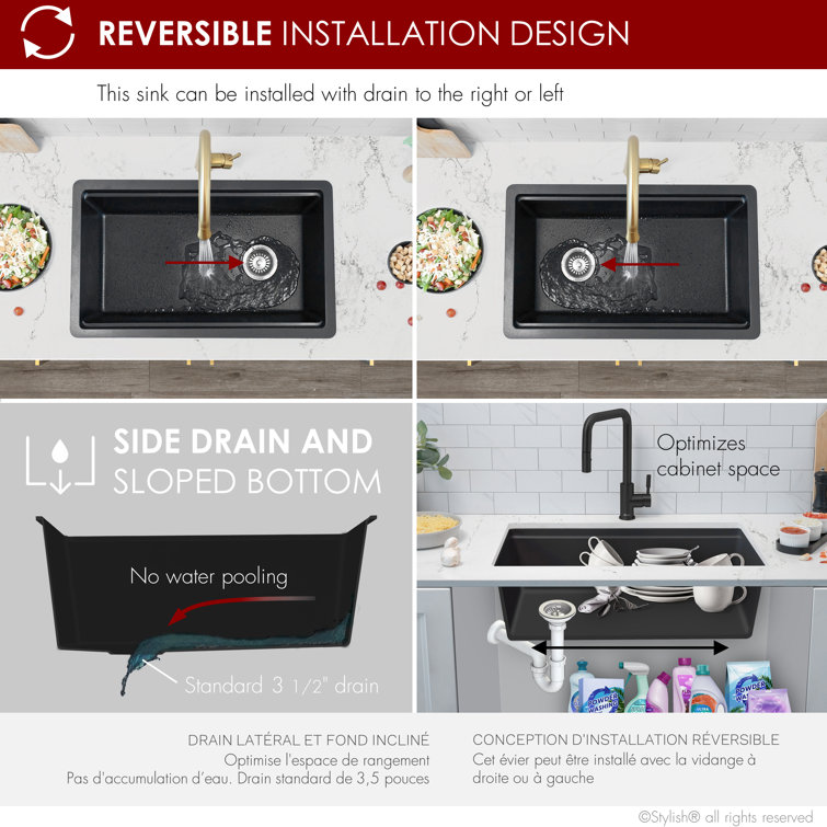 Pietra STYLISH Kinbrook Dual Mount 28" Workstation Single-Bowl Composite Granite Kitchen Sink