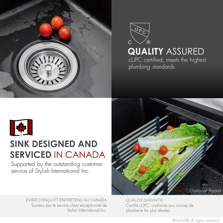 Pietra STYLISH Kinbrook Dual Mount 28" Workstation Single-Bowl Composite Granite Kitchen Sink