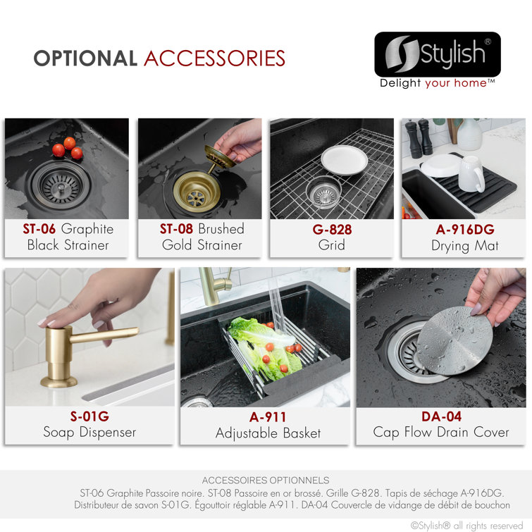 Pietra STYLISH Kinbrook Dual Mount 28" Workstation Single-Bowl Composite Granite Kitchen Sink