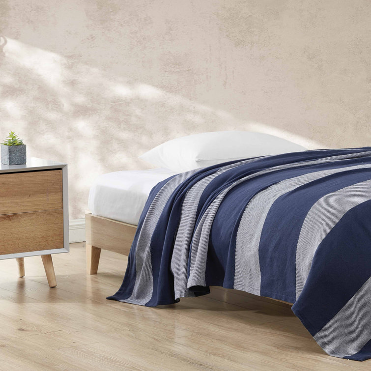 Boylston Navy and White Full Cotton Reversible Blanket