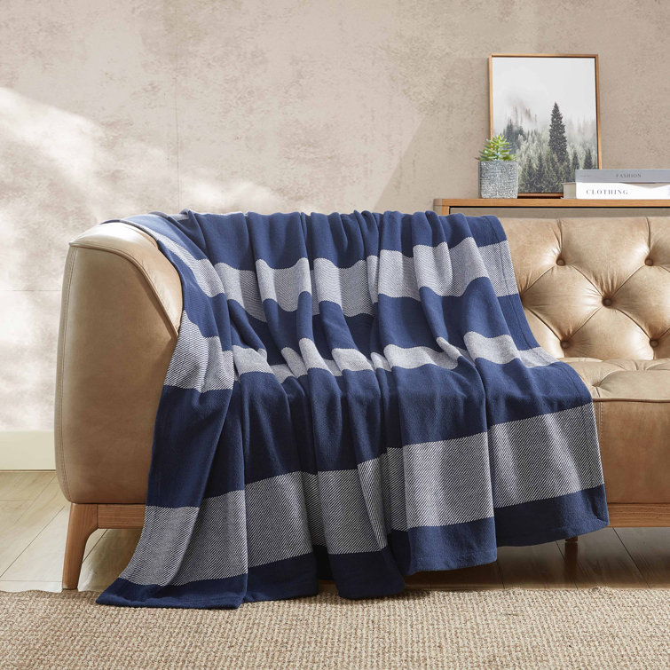 Boylston Navy and White Full Cotton Reversible Blanket