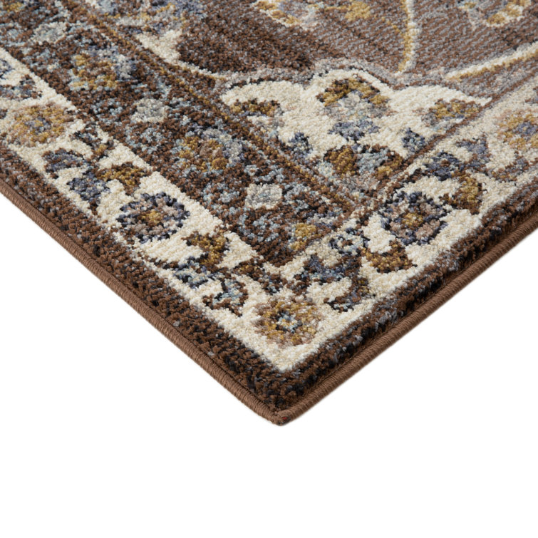 Jordan Brown Floral Pattern Synthetic Rectangular Area Rug