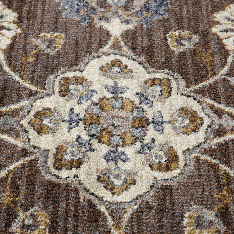 Jordan Brown Floral Pattern Synthetic Rectangular Area Rug