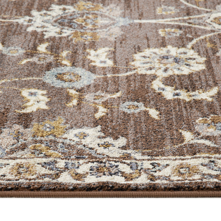 Jordan Brown Floral Pattern Synthetic Rectangular Area Rug