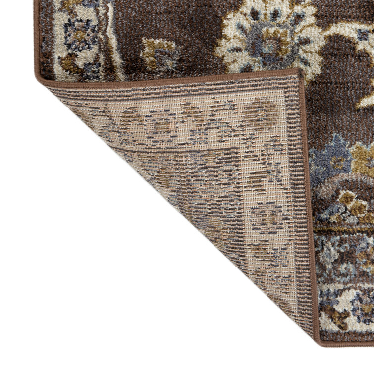 Jordan Brown Floral Pattern Synthetic Rectangular Area Rug