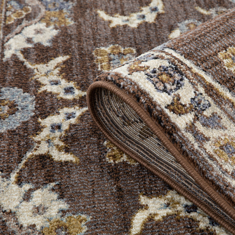 Jordan Brown Floral Pattern Synthetic Rectangular Area Rug