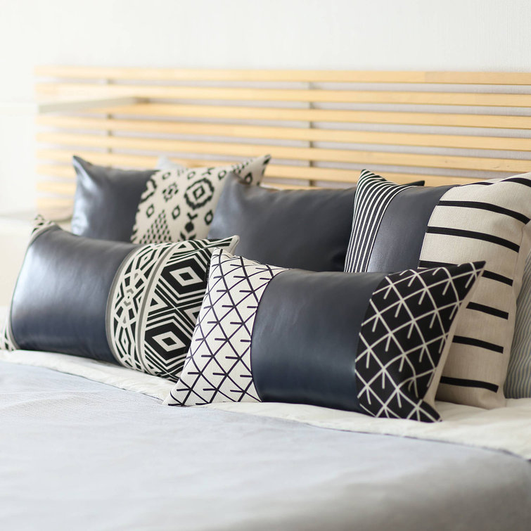 Brown and Ivory Faux Leather Striped Pillow Covers, 22" x 22", Set of 4