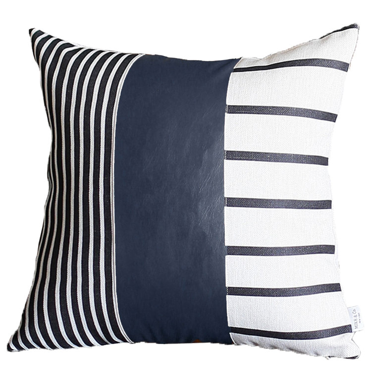 Brown and Ivory Faux Leather Striped Pillow Covers, 22" x 22", Set of 4