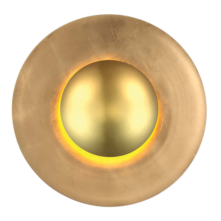 Gold Leaf Round LED Wall Sconce with White Diffuser Glass