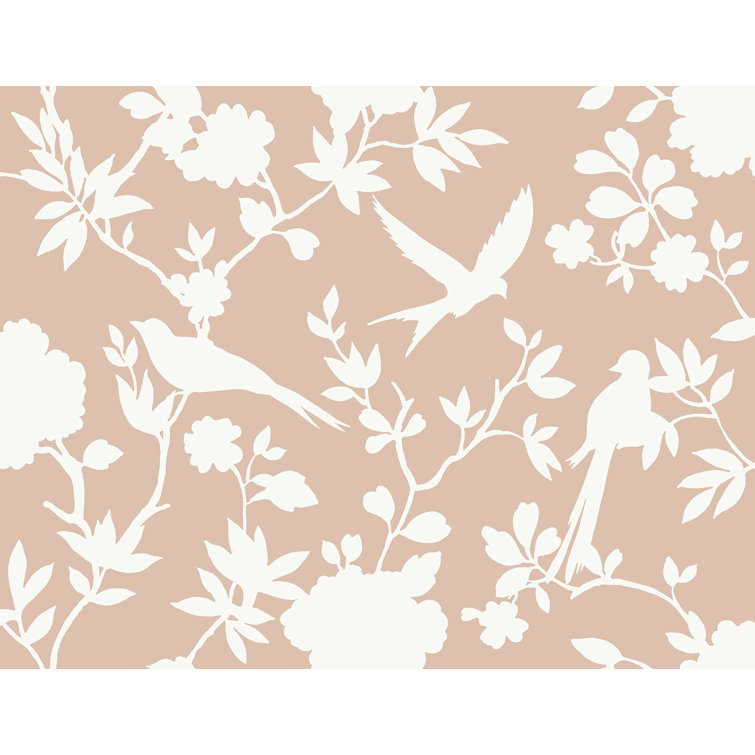 Peach Petal Kauai Bird Toile Embossed Vinyl Wallpaper Roll