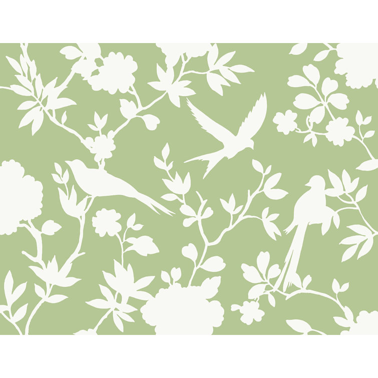 Seacrest Green Kauai Bird Toile Vinyl Wallpaper Roll