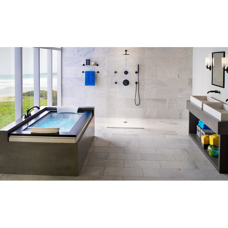 Fuzion Black Acrylic Drop-in Whirlpool Bathtub with Jets