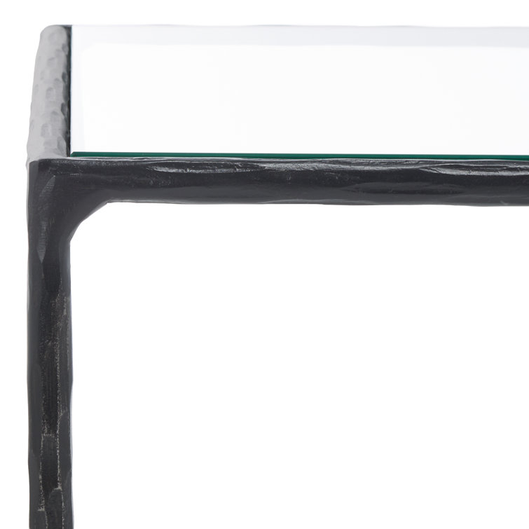 Black Metal Rectangular Coffee Table with Clear Glass Top