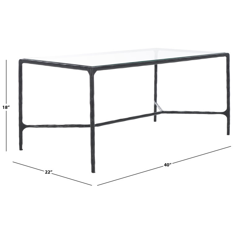 Black Metal Rectangular Coffee Table with Clear Glass Top