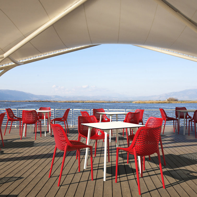 Red Stackable Plastic Outdoor Dining Chairs, Set of 2