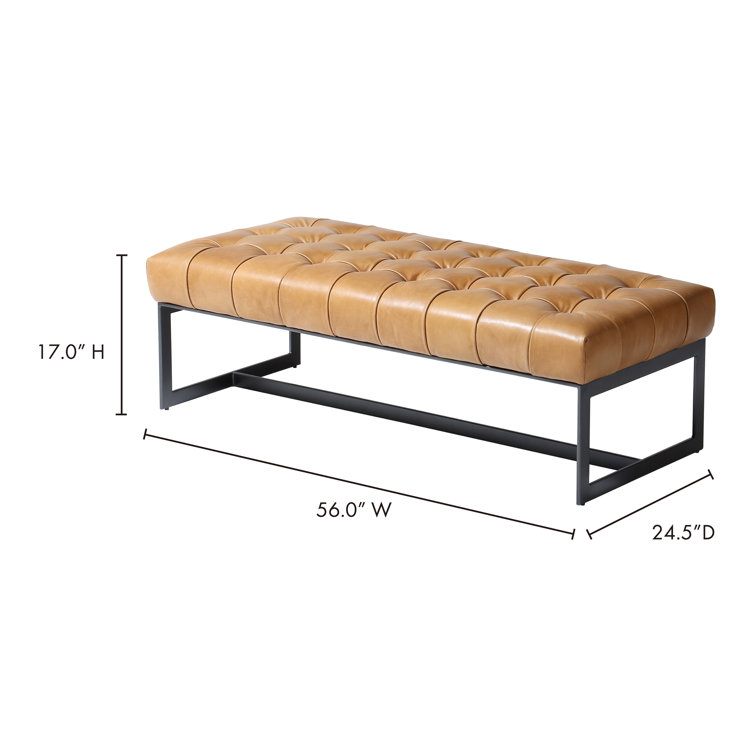Tan Genuine Leather Industrial Bench with Metal Frame