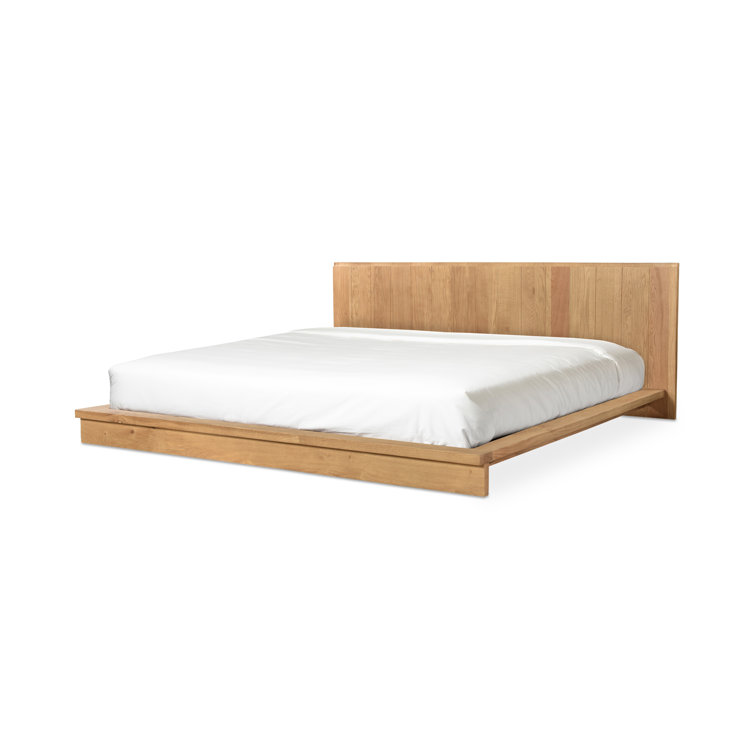 Mid-Century Modern Oak King Platform Bed with Natural Grain