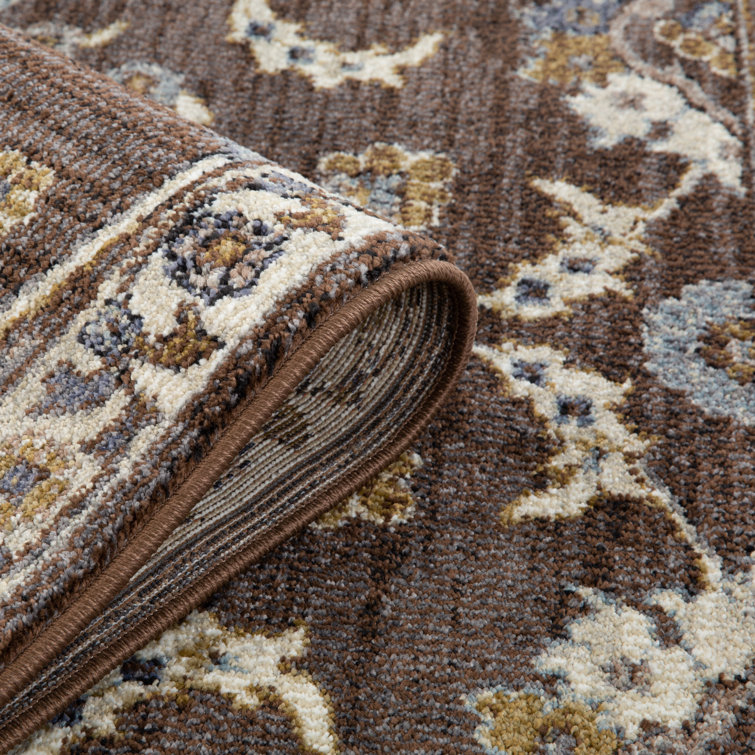 Jordan Brown Floral Pattern Synthetic Rectangular Area Rug